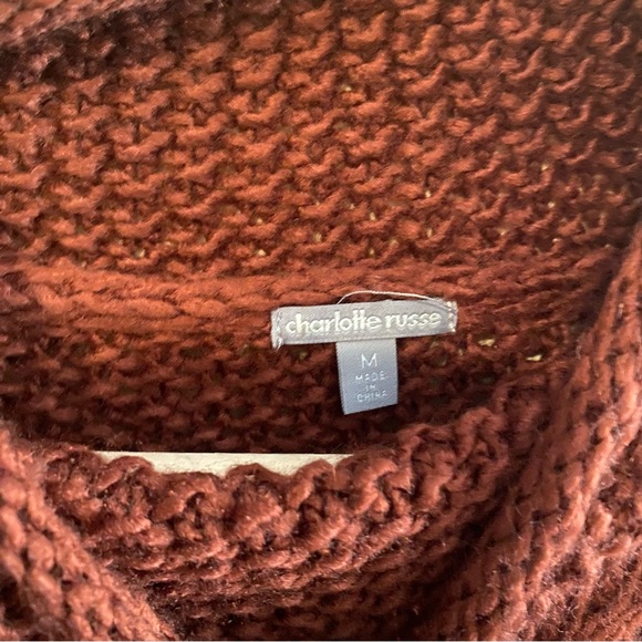 Charlotte Russe Rust Brown Mock Neck Long Tunic Knit lightweight Sweater Sz M - Picture 6 of 7